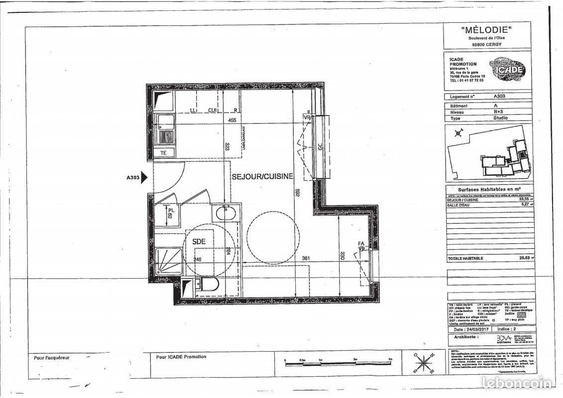 Appartement à louer, 28m², Cergy