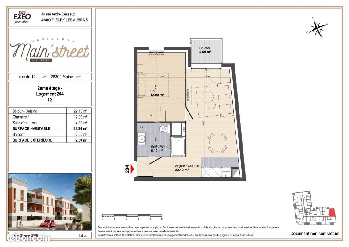 Appartement à louer, 39m², Mainvilliers