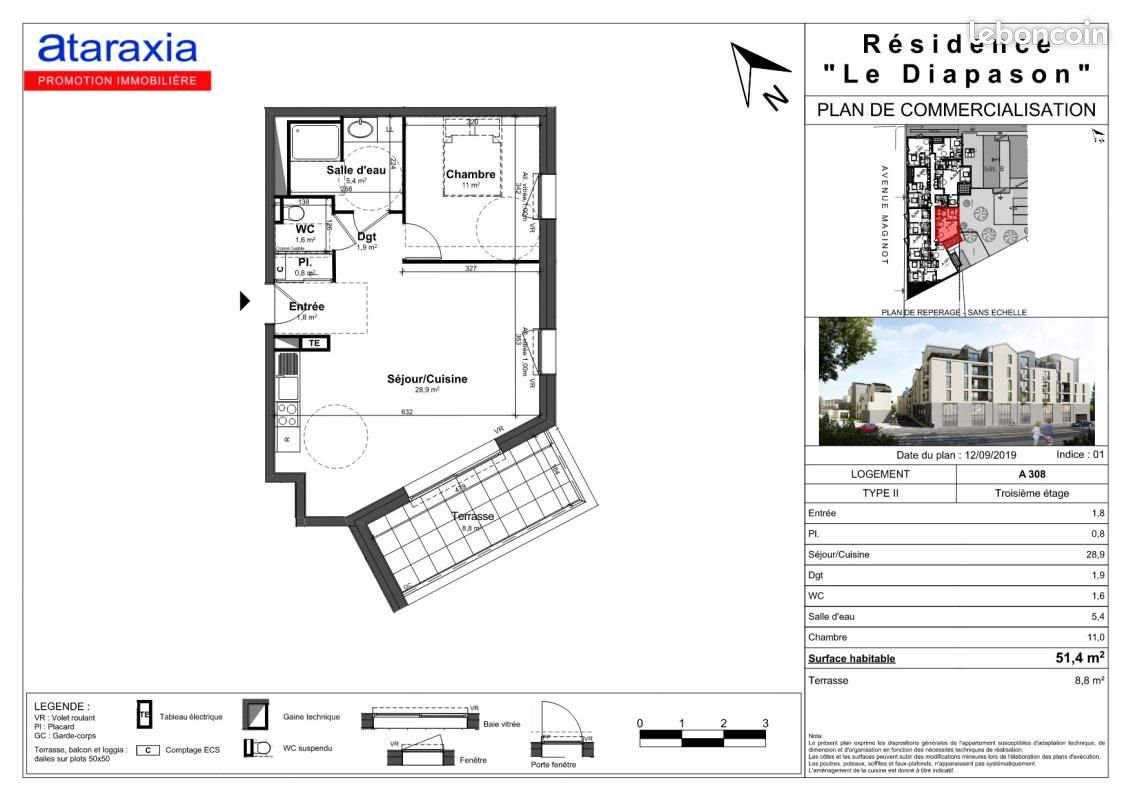 Appartement à louer, 51m², Tours