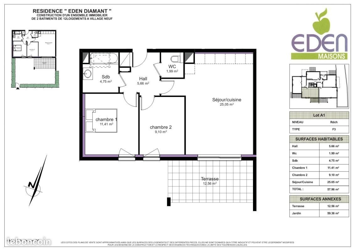 Appartement à louer, 57m², Village-Neuf