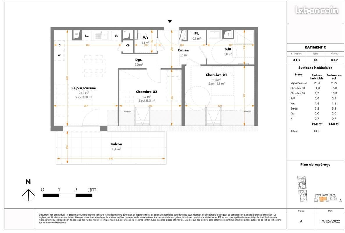 Appartement à louer, 60m², Dingsheim